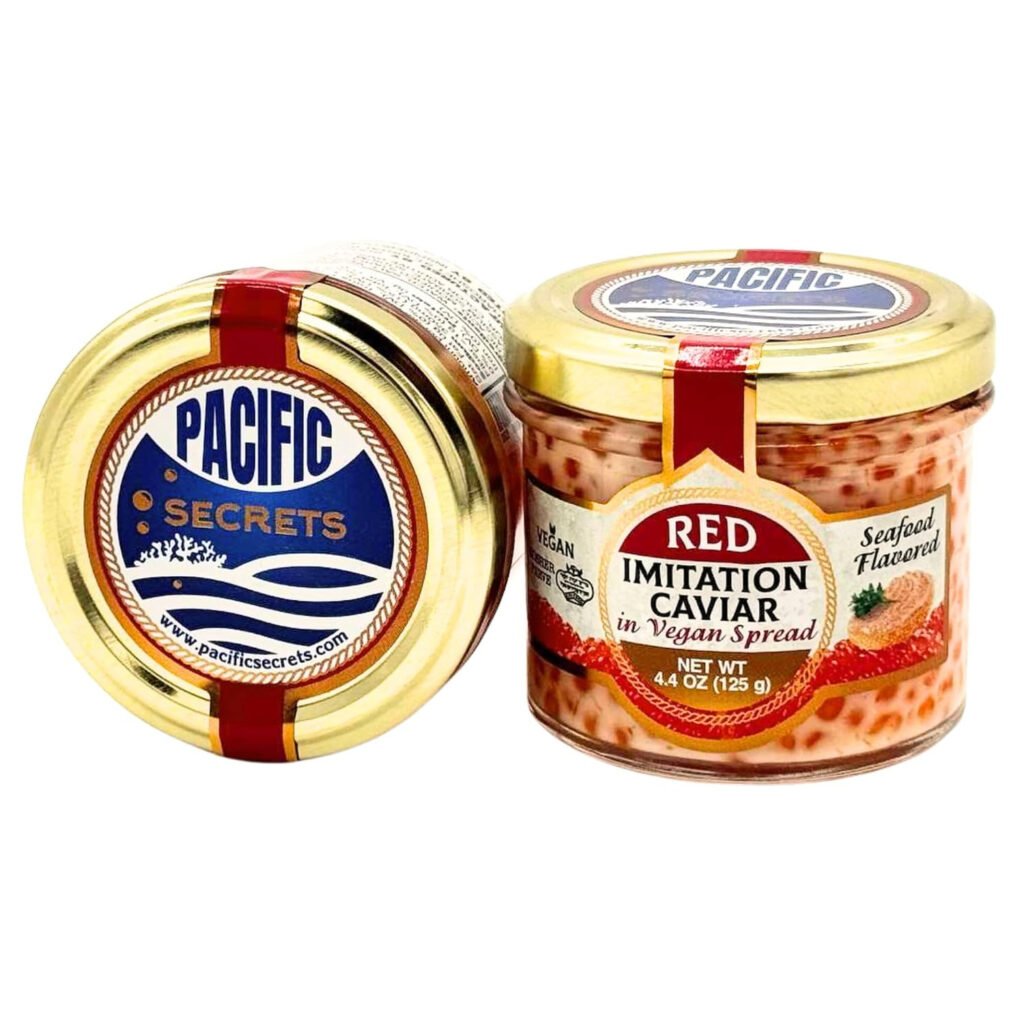 Pacific Secrets Red Imitation Caviar in Vegan Spread, Seafood Flavored, 4.4 oz glass jar